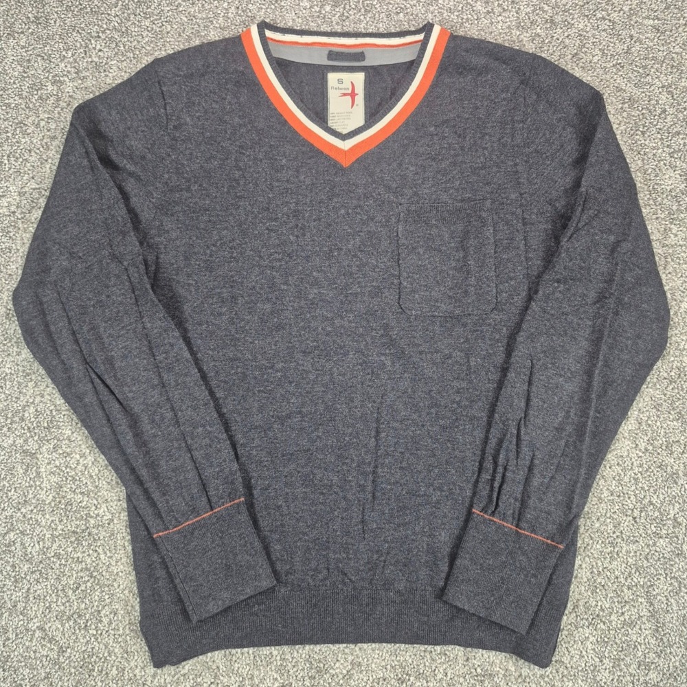 Relwen 100% Merino Wool Sweater Mens Small Gray V-Neck Pullover Huckberry